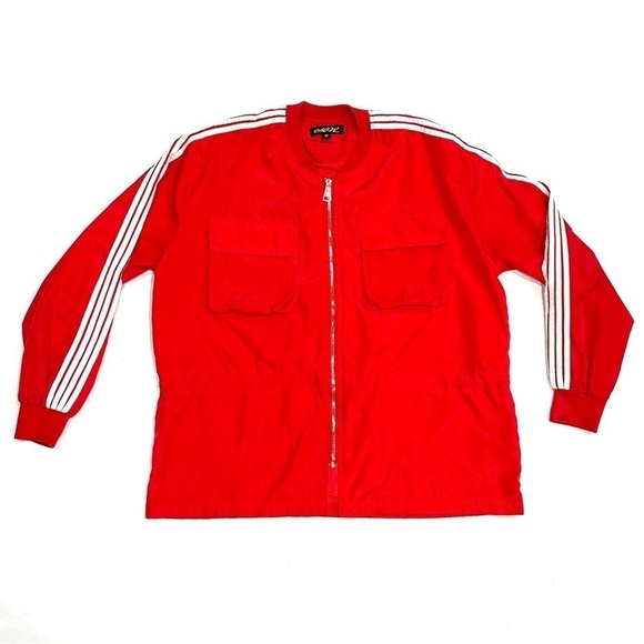 Vintage Mega Wear Mens Red White Stripe Windbreaker Track Jacket - Picture 1 of 12
